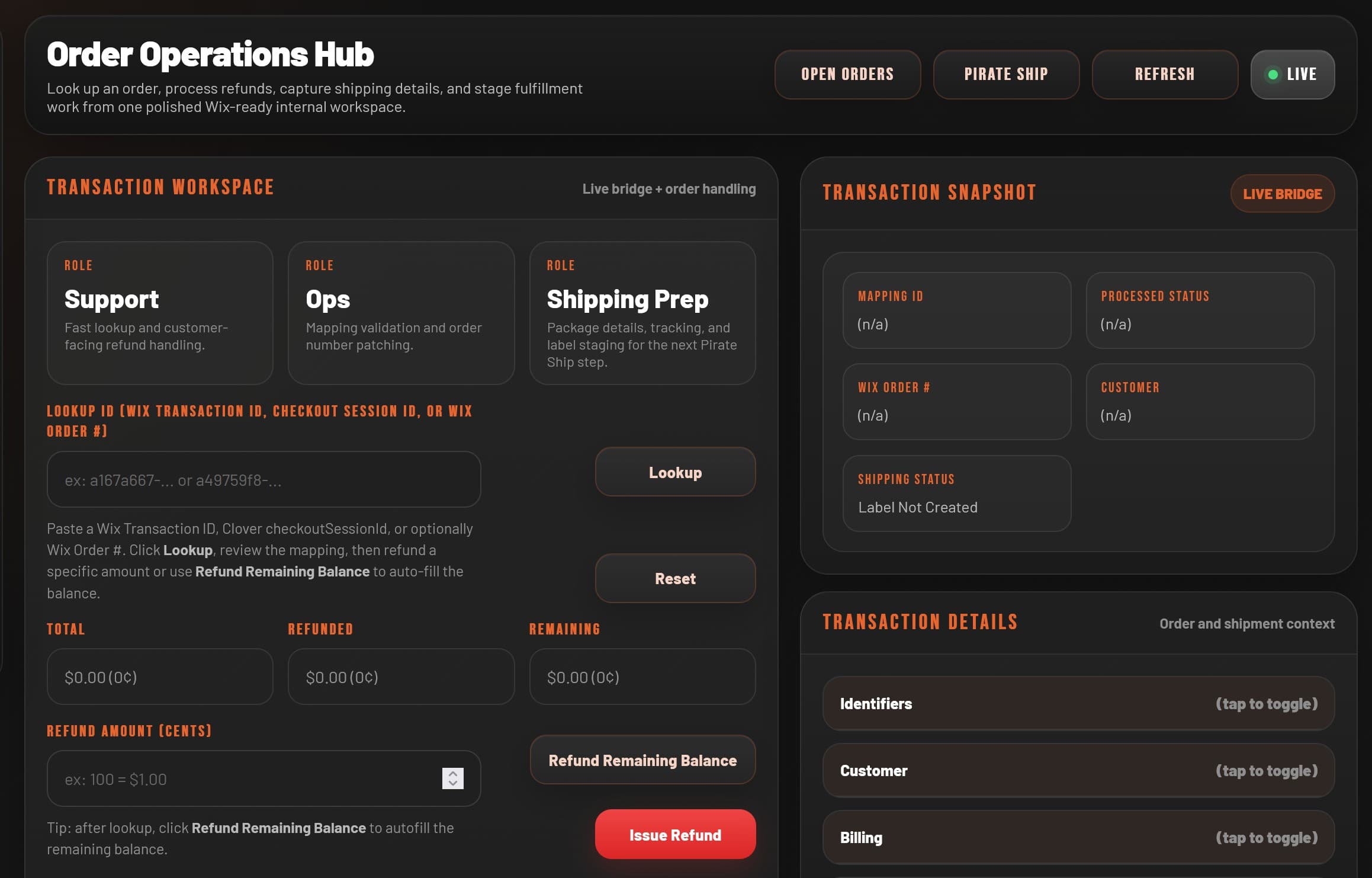 Project 501 transaction dashboard